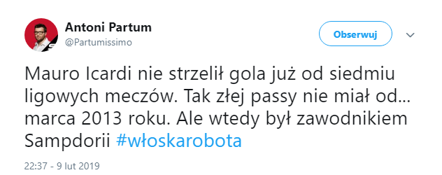 FATALNA passa Icardiego! NAJGORSZA OD 6 LAT